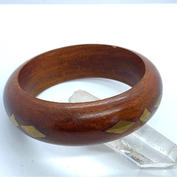 Wood & Brass Inlay Bangle Bracelet - Picture 4 of 7